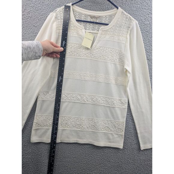 NWT Lucky Brand Women's size Large Long Sleeve Cream Top Lace Stripes - Picture 9 of 10